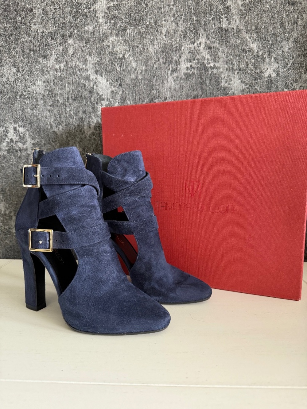 Tamara Mellon Blue Suede Ankle Boots